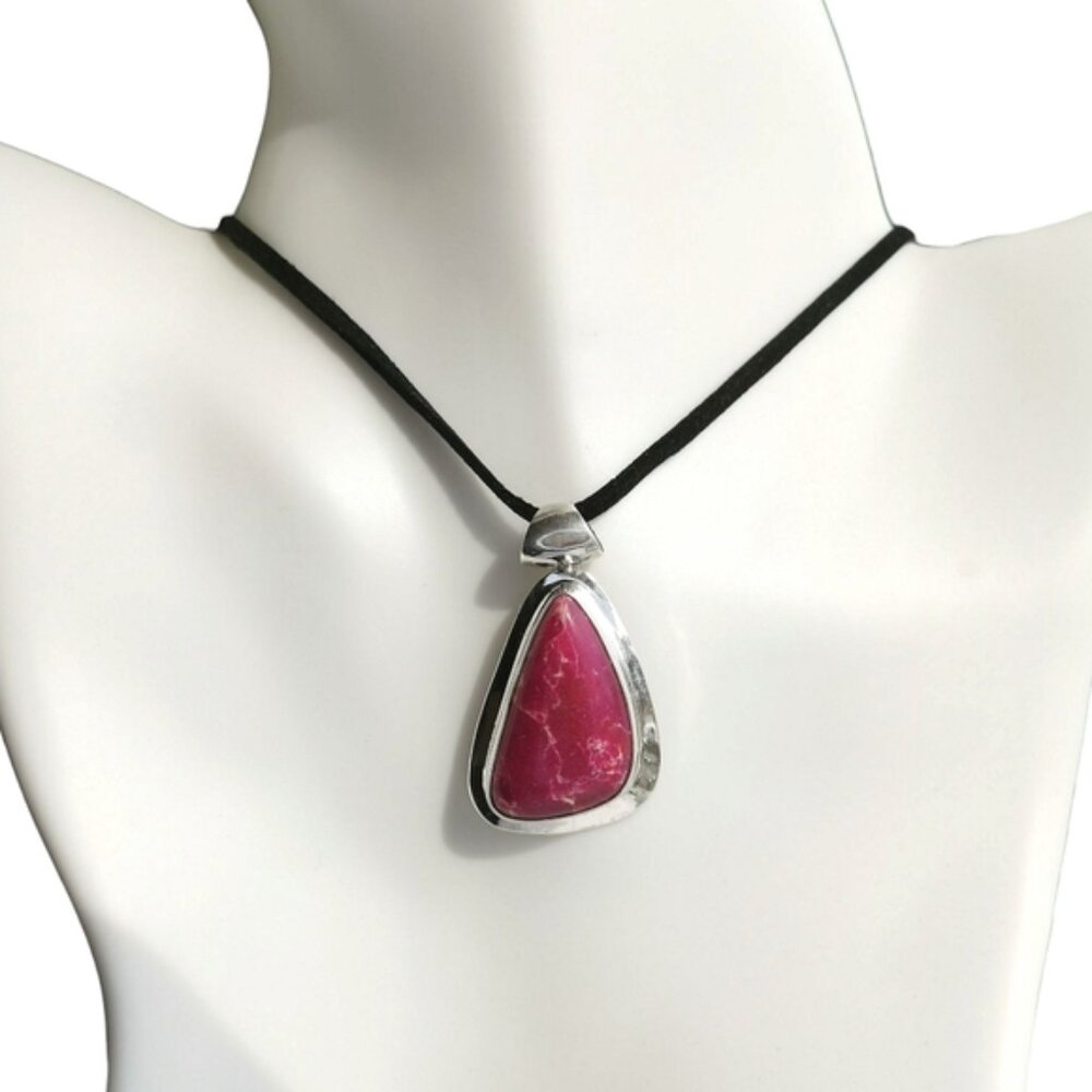 Sterling Silver Raspberry Red Jasper Drop Pendant - image 1